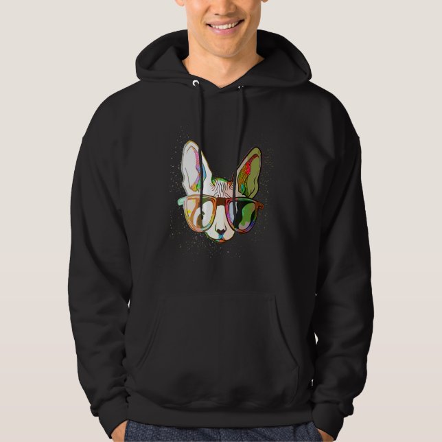 Colorful Paint Splash  Sunglasses Sphynx Cat Hoodie (Framsida)
