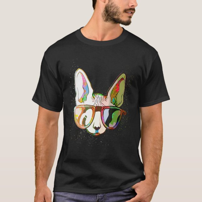 Colorful Paint Splash  Sunglasses Sphynx Cat T Shirt (Framsida)