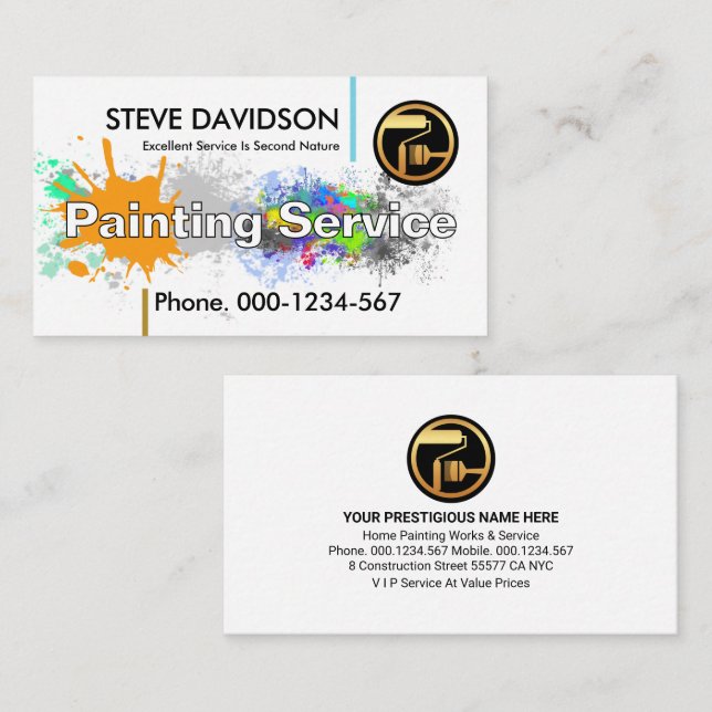 Colorful Paint Splatter Painting Service Visitkort (Fram/baksida)