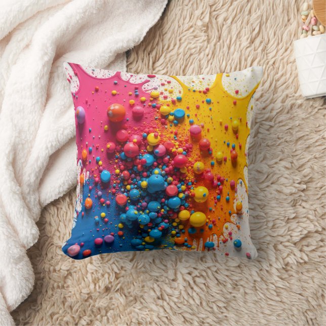 Colorful Paint Splatter Pillow Kudde (Filt)