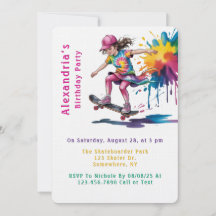 Colorful Painted Girl Skateboarder Birthday Party