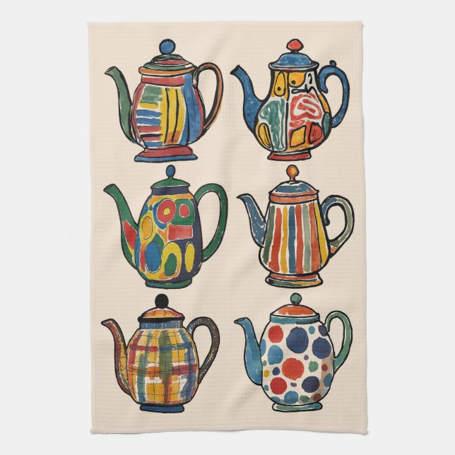 Colorful Painterly Teapot Towel Kökshandduk (Vertikal)