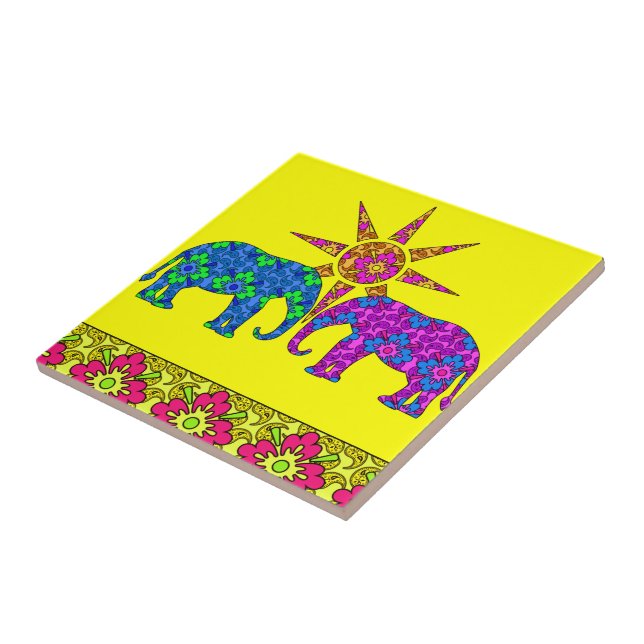 Colorful Paisley Elephants Tile Trivet Kakelplatta (Sidan)