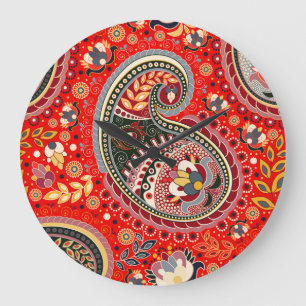 Colorful Paisley Indian Seamless Mönster Stor Klocka