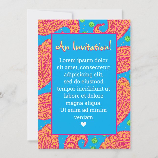 Colorful Paisley Mönster Inbjudningar (Framsida)