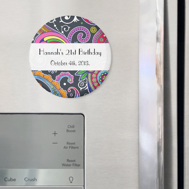 Colorful Paisley, Paisley Mönster, Boteh, Birthday Magnet (In Situ (Fridge))