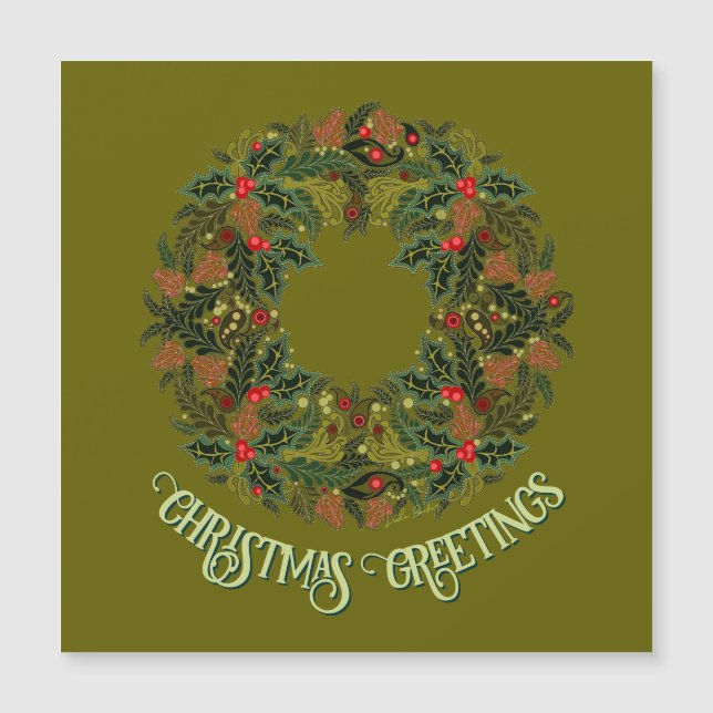 Colorful Paisley Wreath on Green Christmas Card (Framsida)