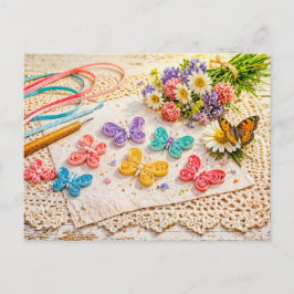Colorful Paper Quilling Butterflies with Spring Cr Vykort