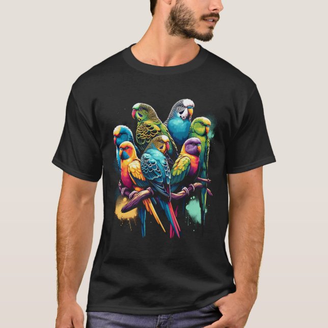 Colorful Parakeets Parrot Bird Älskare Watcher T Shirt (Framsida)