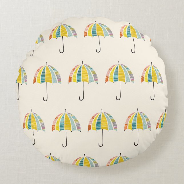 Colorful Parbrella - Bright & Cheerful Rainy Day Rund Kudde (Framsidan)
