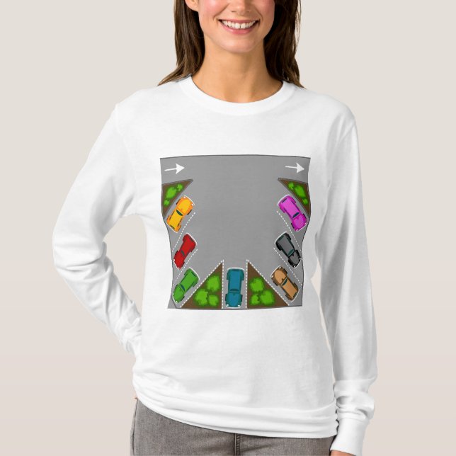Colorful Parking Lot Overhead View Car Enthusiast T Shirt (Framsida)