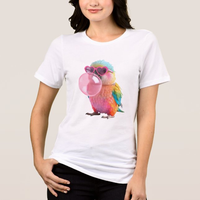 Colorful Parrot T-Shirt | Cute Bubblegum Bird  (Framsida)
