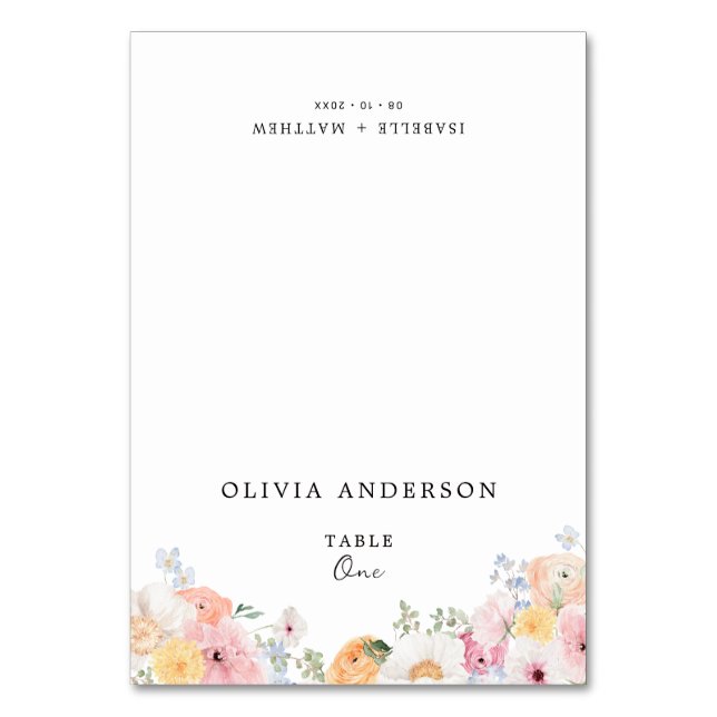 Colorful Pastel Floral Guest Name Bordsnummer (Framsidan)
