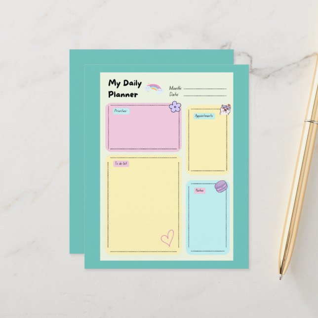 Colorful Pastel Kawaii Cute Daily Planner (Fram/Back In Situ)