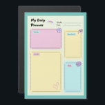 Colorful Pastel Kawaii Cute Daily Planner<br><div class="desc">Denna färgstarka, dagliga planerdesign i mjuk pastel färg på ett magnetkort har söta små Kawaii stil-dekorationer. Fyll i månad och datum och de fyra rutorna för att få en översikt över dina prioriteringar, avtalade tider, anteckningar och vilka som ska göra listan över dagen. Kan den bli mer praktisk än så...</div>