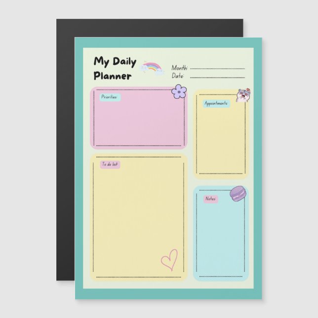 Colorful Pastel Kawaii Cute Daily Planner (Fram/baksida)