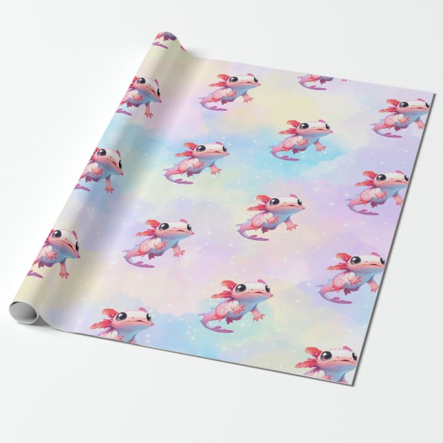 Colorful Pastel Rainbow Axolotl Presentpapper (Utrullad)