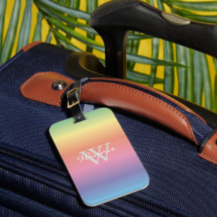 Colorful Pastel Rainbow Färg Monogram Bagagebricka