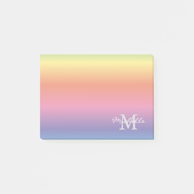 Colorful Pastel Rainbow Färg Monogram Post-it Block (Framsida)