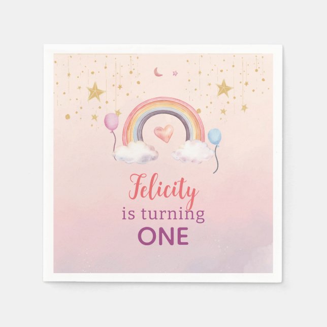 Colorful Pastel Rainbow Girl Birthday Pappersservett (Framsidan)