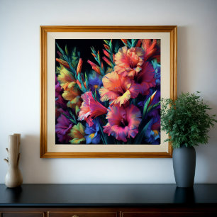 Colorful Pastel Teckning Gladioli Poster