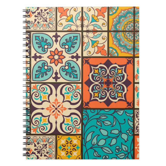 Colorful Patchwork Islamic Majolica Tile Anteckningsbok (Framsidan)