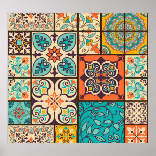 Colorful Patchwork Islamic Majolica Tile Poster