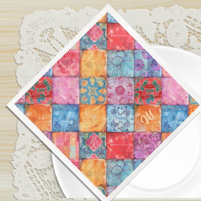 Colorful Patchwork Print Monogram Pappersservett (Skapare uppladdad)
