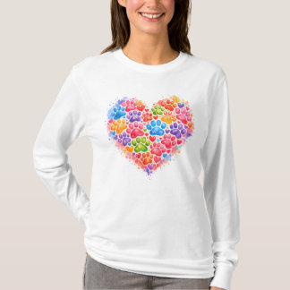 Colorful Paw Print Heart – Watercolor Dog Lover  T Shirt