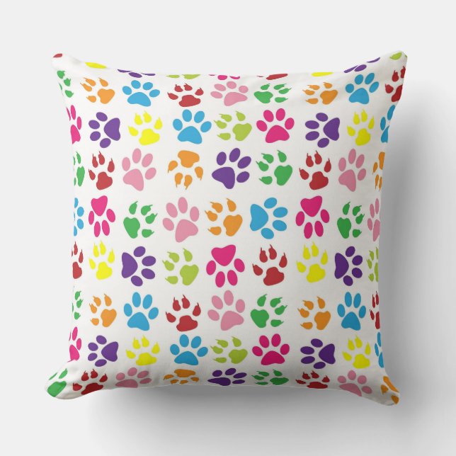 Colorful Paw Prints Pattern Kudde (Framsida)