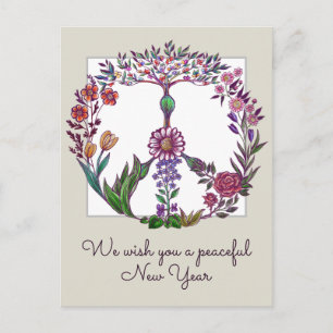 Colorful Peace Blommigt Cute Boho Hippie Wholesome Vykort