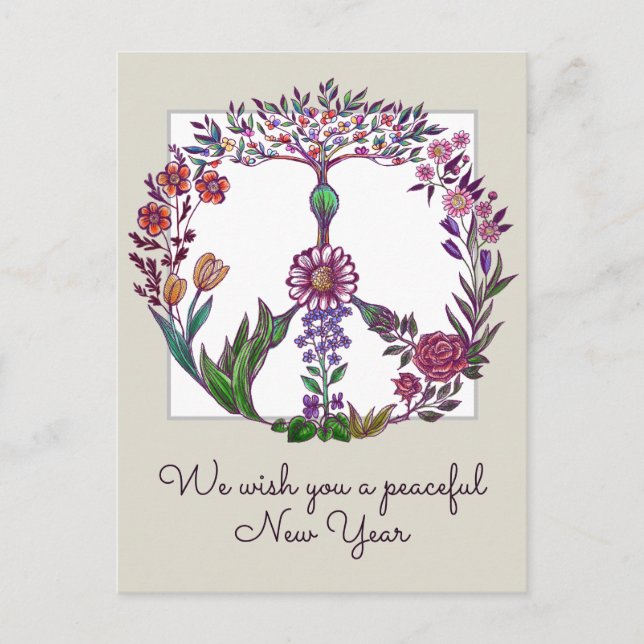 Colorful Peace Blommigt Cute Boho Hippie Wholesome Vykort (Framsida)
