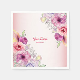 Colorful Peach Floral Golden Watercolor Wedding Pappersservett