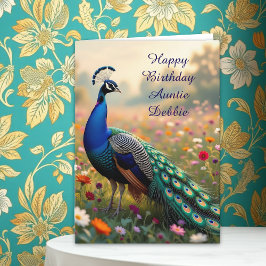 Colorful Peacock Aunt's Personalized Birthday Kort
