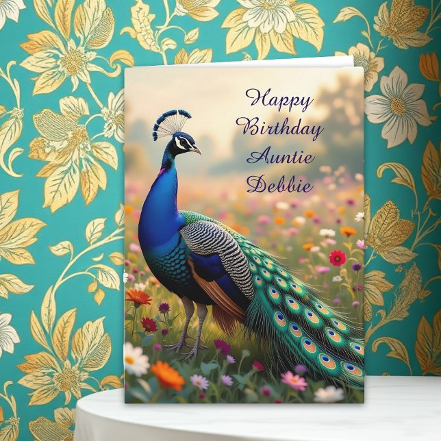 Colorful Peacock Aunt's Personalized Birthday Kort (Skapare uppladdad)