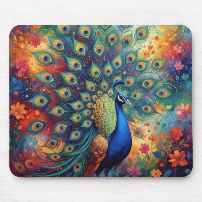 Colorful Peacock Feathers and Flowers Musmatta (Framsidan)