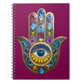 Colorful Petals Leaves Hamsa Sapphire Third Eye Anteckningsbok