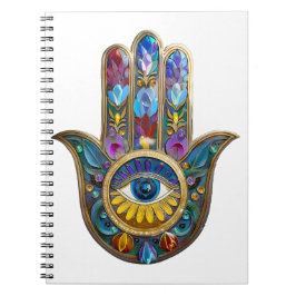 Colorful Petals Leaves Hamsa Sapphire Third Eye Anteckningsbok