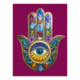 Colorful Petals Leaves Hamsa Sapphire Third Eye Fototryck