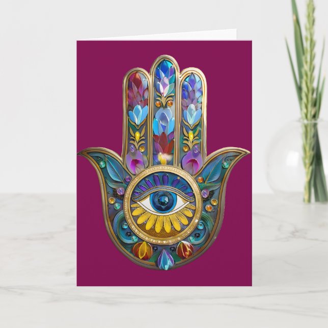Colorful Petals Leaves Hamsa Sapphire Third Eye Kort (Framsida)