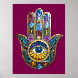 Colorful Petals Leaves Hamsa Sapphire Third Eye Poster