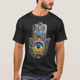 Colorful Petals Leaves Hamsa Sapphire Third Eye T Shirt