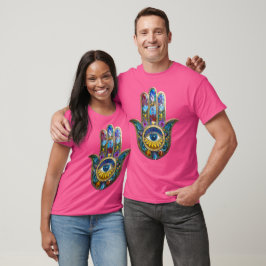 Colorful Petals Leaves Hamsa Sapphire Third Eye T Shirt
