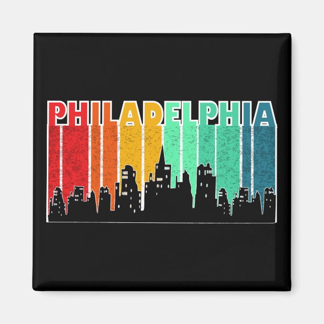 Colorful Philadelphia Retro Sunset Cityscape Magnet (Framsidan)