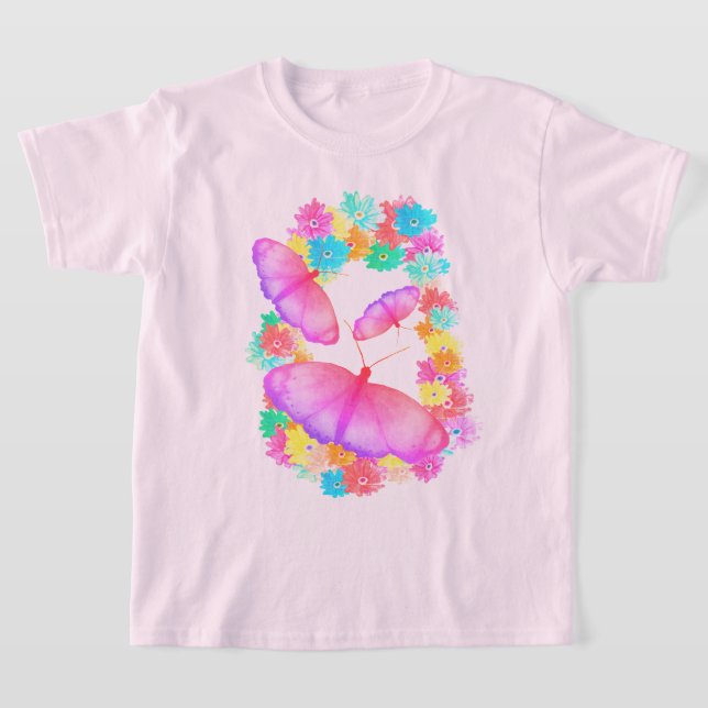 Colorful Pink Butterfly Floral Dream T-Shirt (Laydown)