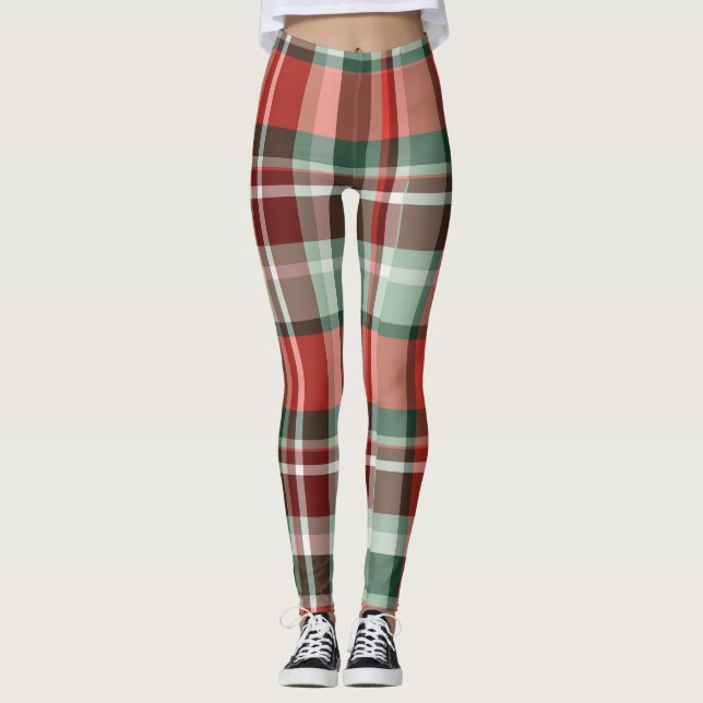Colorful Plaid Christmas Leggings for Women (Framsida)
