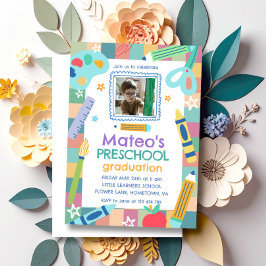 Colorful Playful Photo Preschool Graduation Inbjudningar