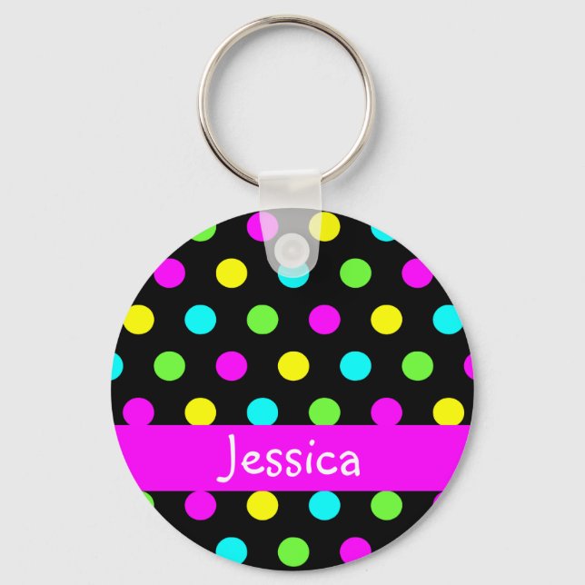Colorful Polka Dots - Girly Name Keychain Nyckelring (Framsida)
