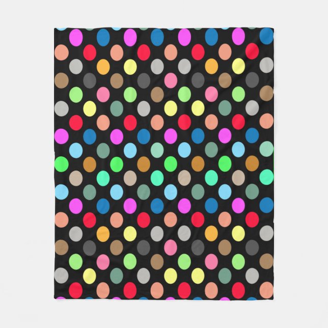 Colorful Polka Dots on Black Background - Seamless Fleecefilt (Framsidan)