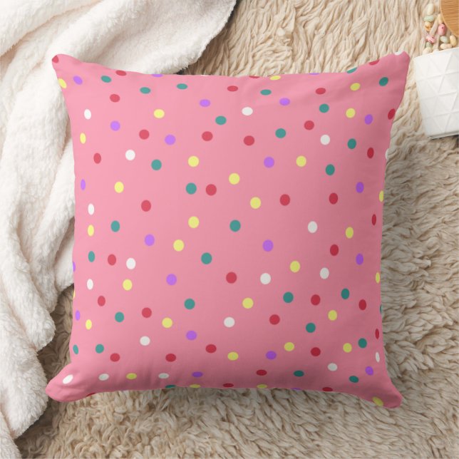 Colorful Polka Dots on Pink Kudde (Filt)